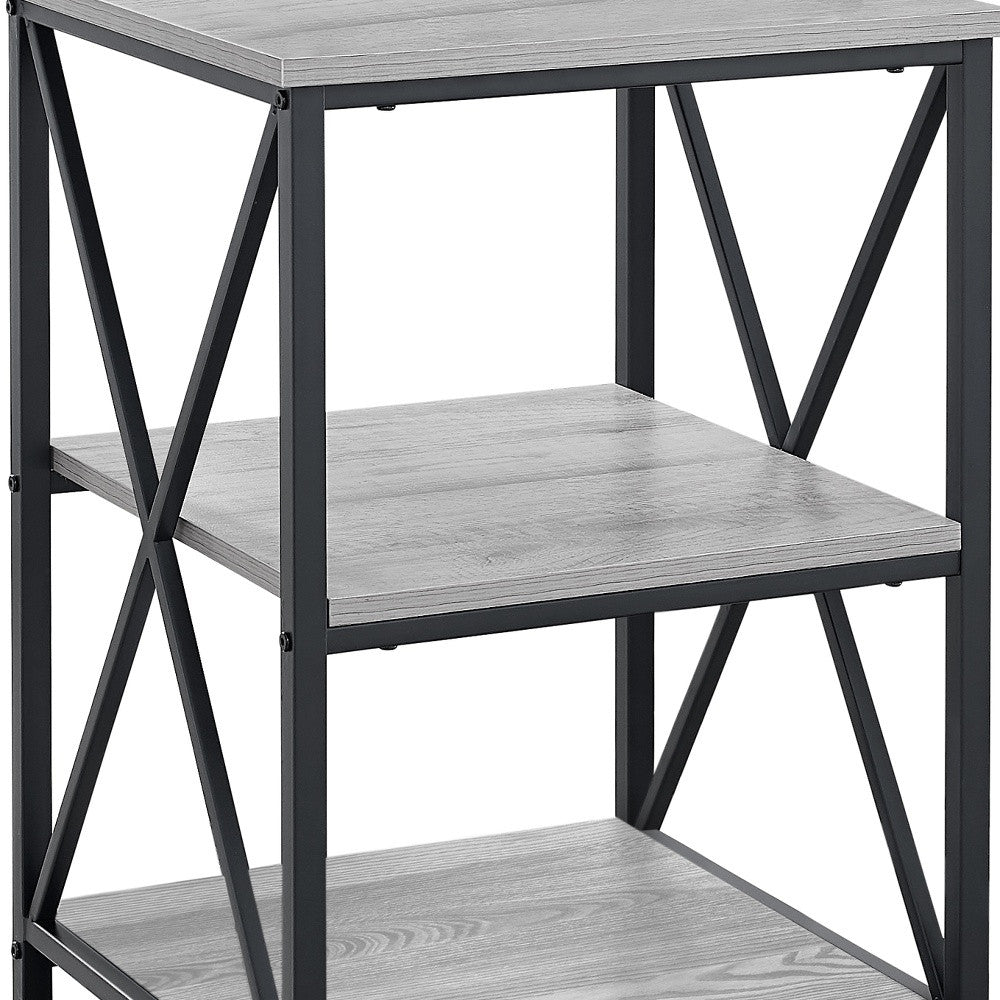 26" Rectangular Grey Black Metal Accent Table