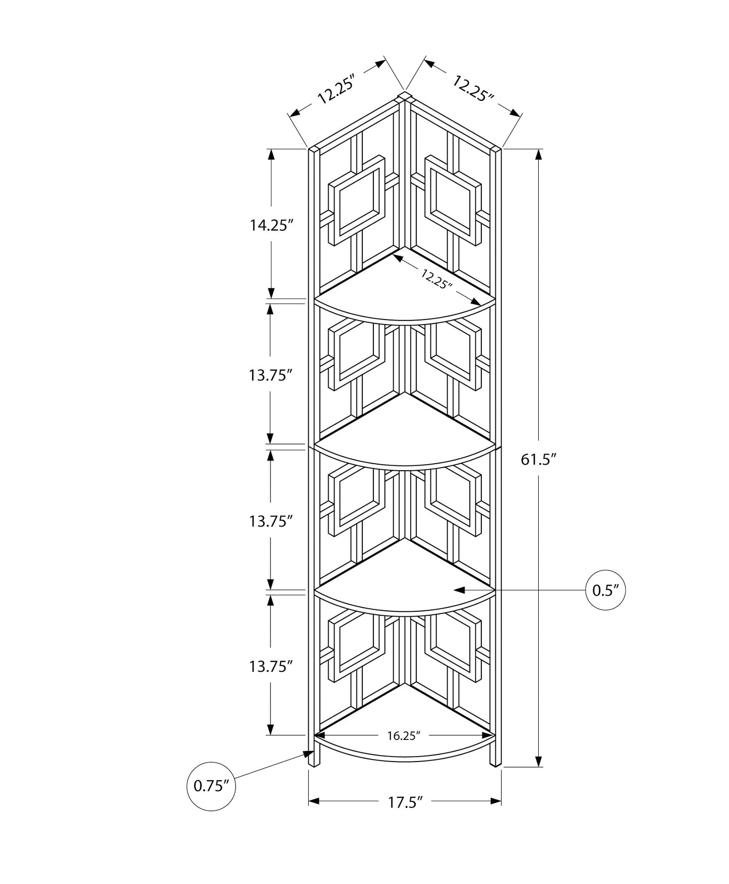 62" Espresso Metal Corner Bookcase