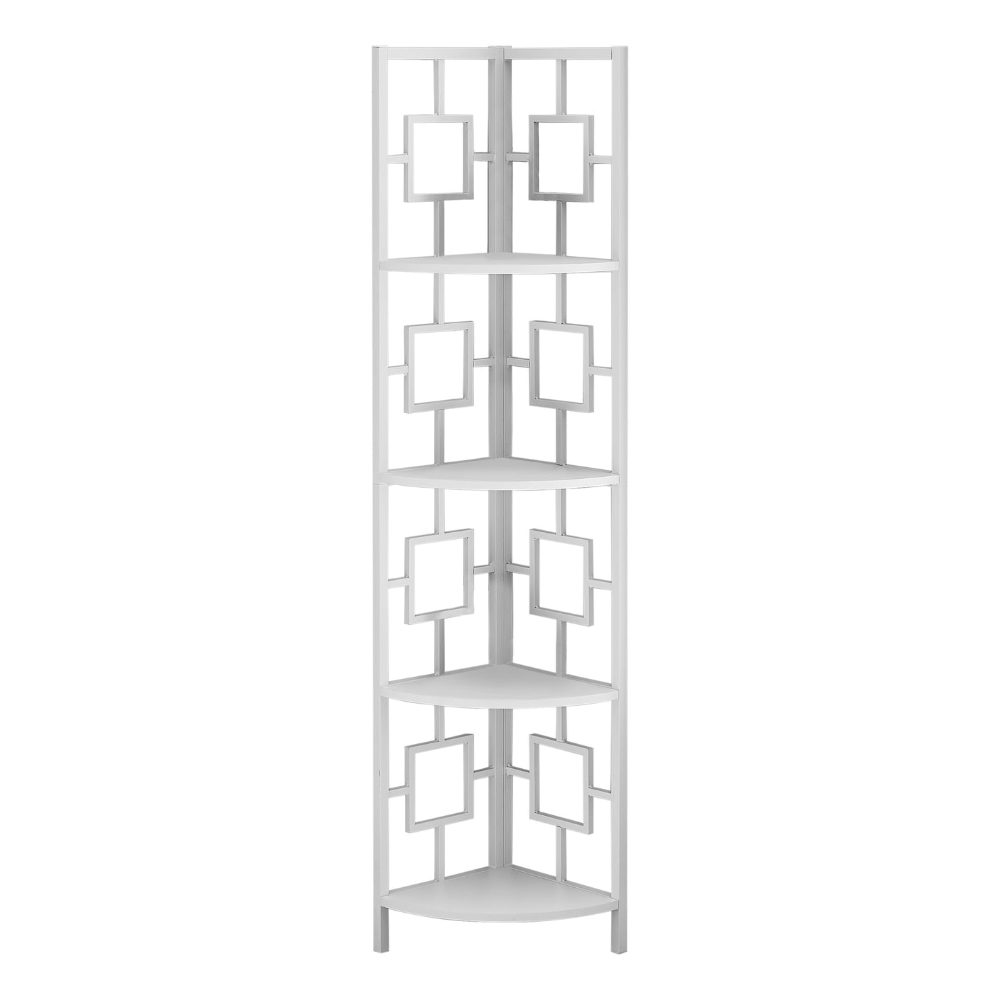 62" White Metal Corner Bookcase