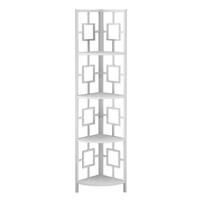 62" White Metal Corner Bookcase