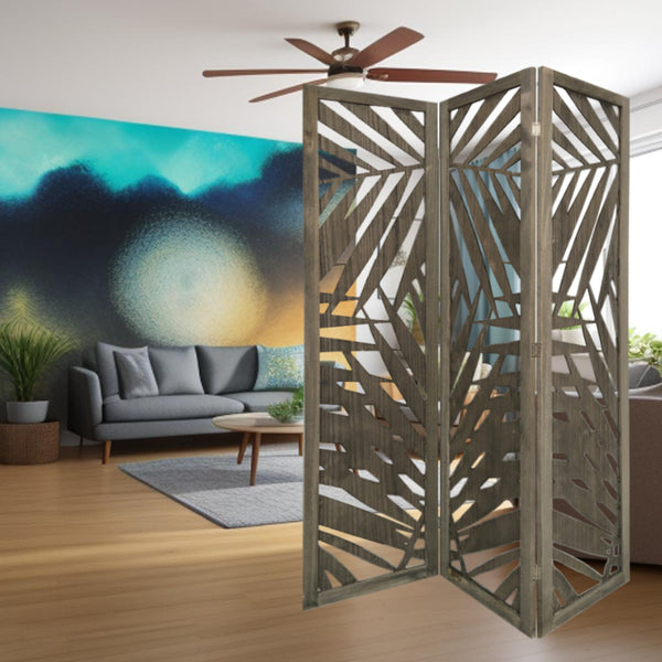 67 Gray Solid WoodFolding Three Panel Screen Room Divider