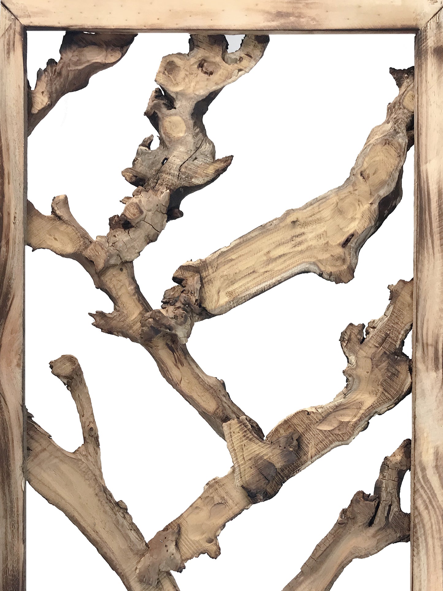 Rustic Earthy Wood Root Three Panel Room Divider Screen