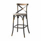 43" Oak And Black and Gold Solid Wood And Metal Bar Height Bar Chair