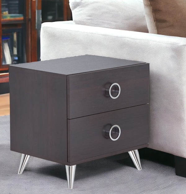 20 Silver And Espresso End Table With Two Drawers