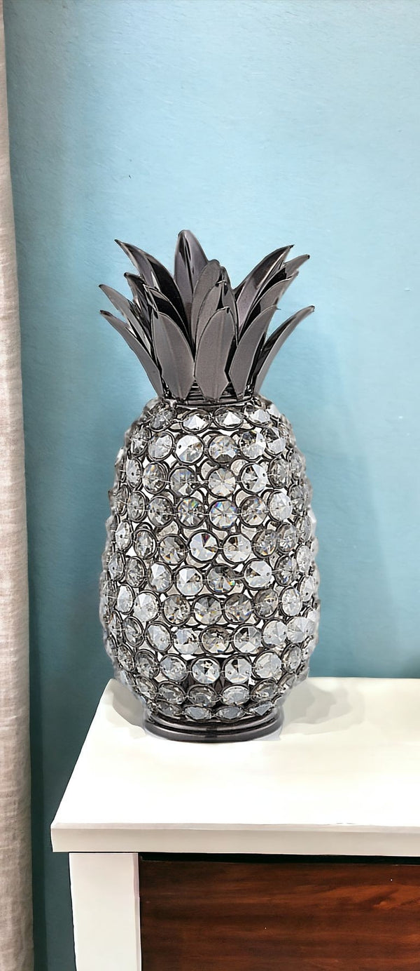 11 Faux Crystal Black And Nickel Pineapple Sculpture