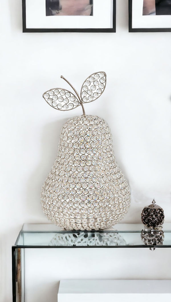 18 Silver Faux Crystal and Silver Decorative Pear Tabletop Sculpture