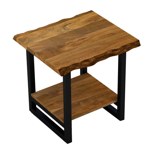 24" Black And Brown Solid Wood Square End Table With Shelf