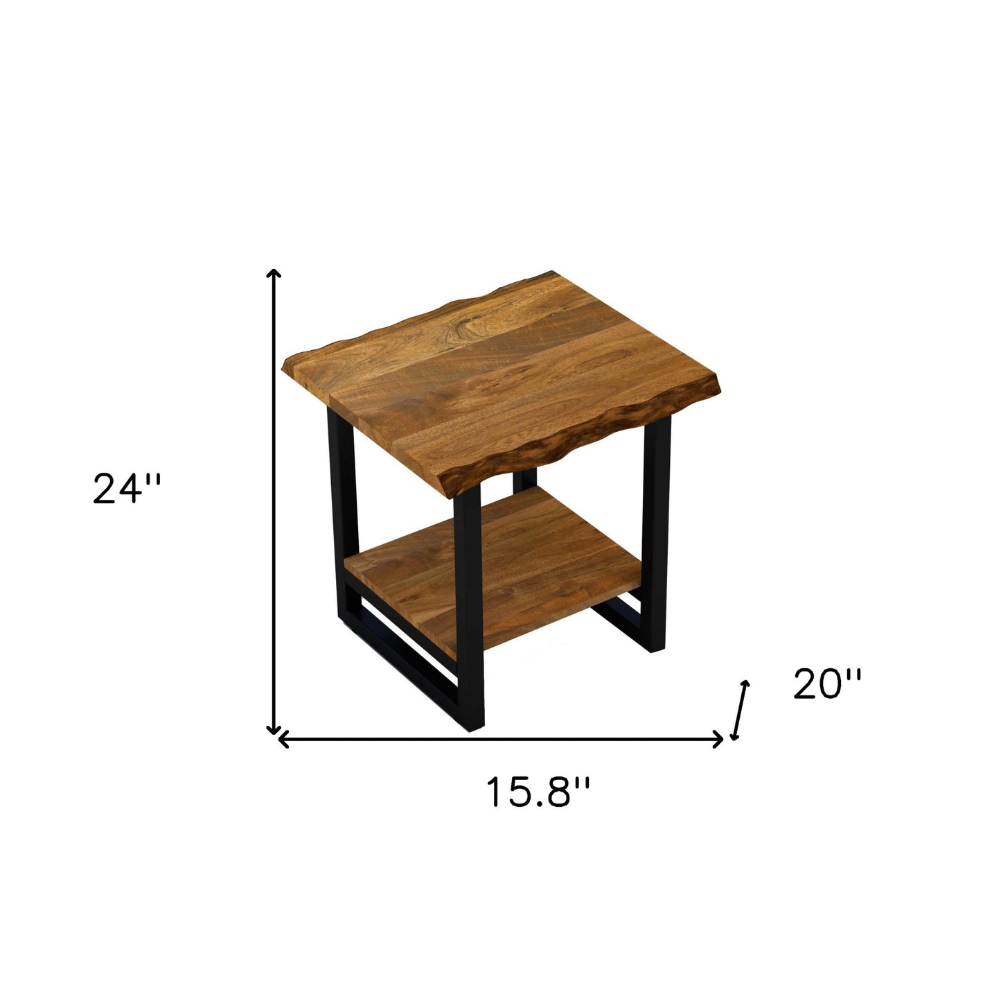 24" Black And Brown Solid Wood Square End Table With Shelf