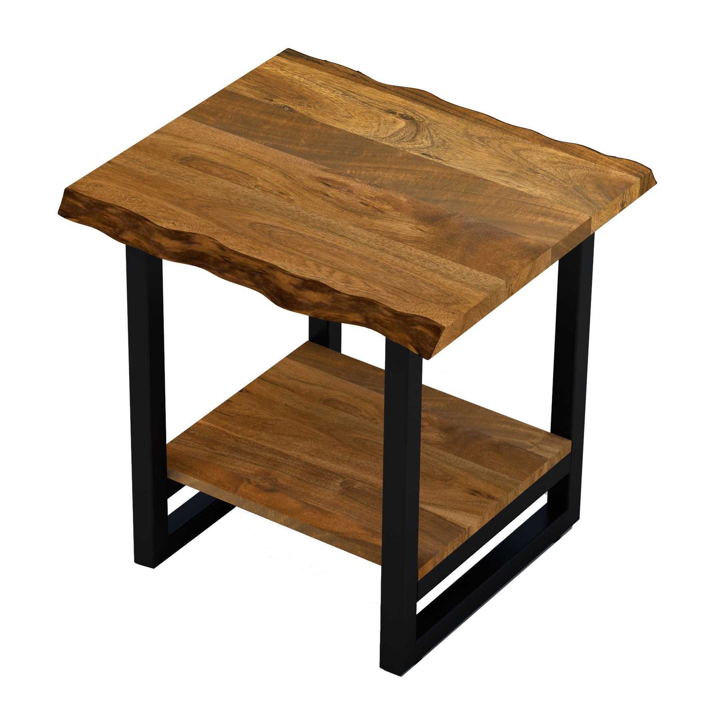 24" Black And Brown Solid Wood Square End Table With Shelf