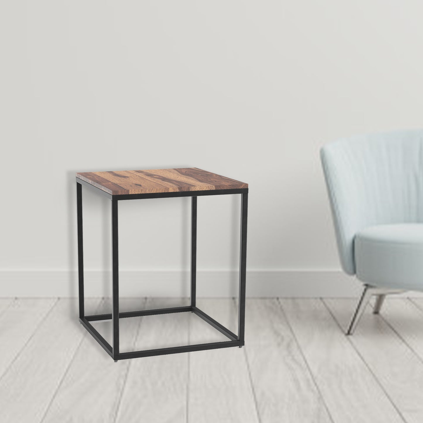 24" Black And Brown Solid Wood Square End Table