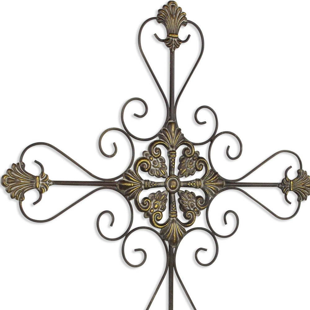 Large Gray Metal Scroll Design Gray Hanging Cross Wall Decor