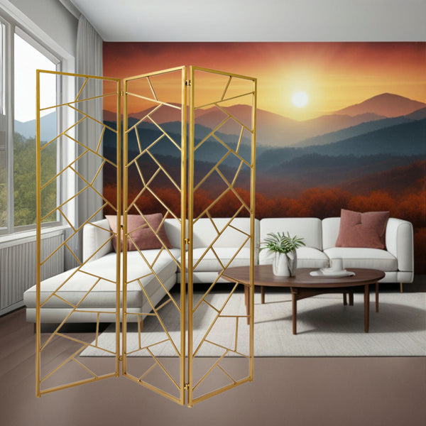 71 Gold IronFolding Three Panel Screen Room Divider