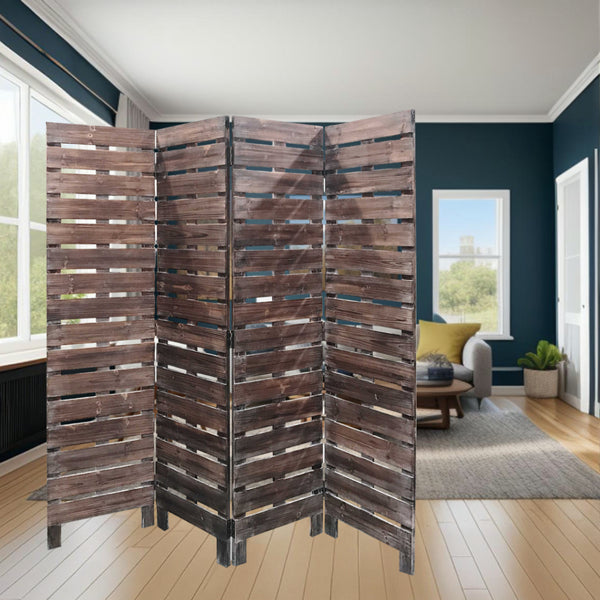 72 Brown Folding Four Panel Screen Room Divider