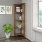 60" Walnut Solid Wood Four Tier Corner Bookcase