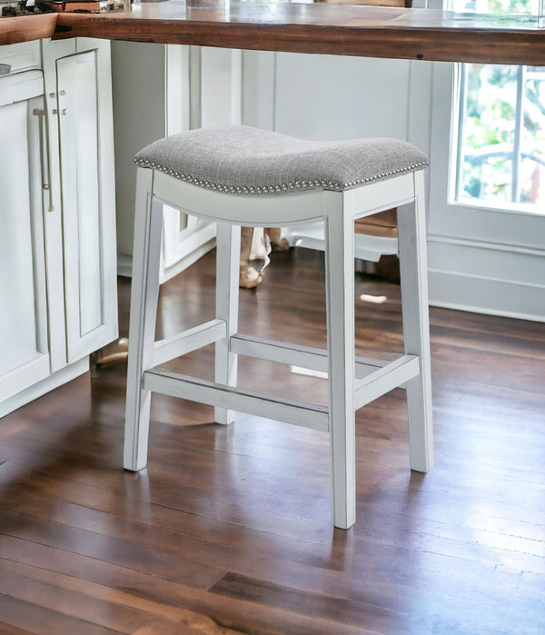 26 Gray And White Solid Wood Backless Counter Height Bar Chair