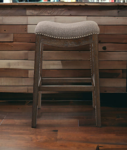 31" Taupe And Brown Solid Wood Backless Bar Height Bar Chair