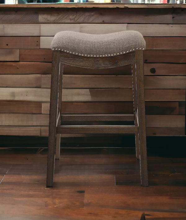 31 Taupe And Brown Solid Wood Backless Bar Height Bar Chair