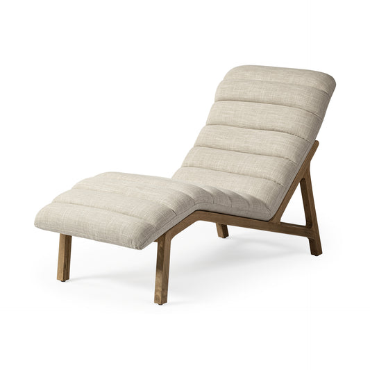 54" Cream And Wood Brown Linen Tufted Lounge Chair