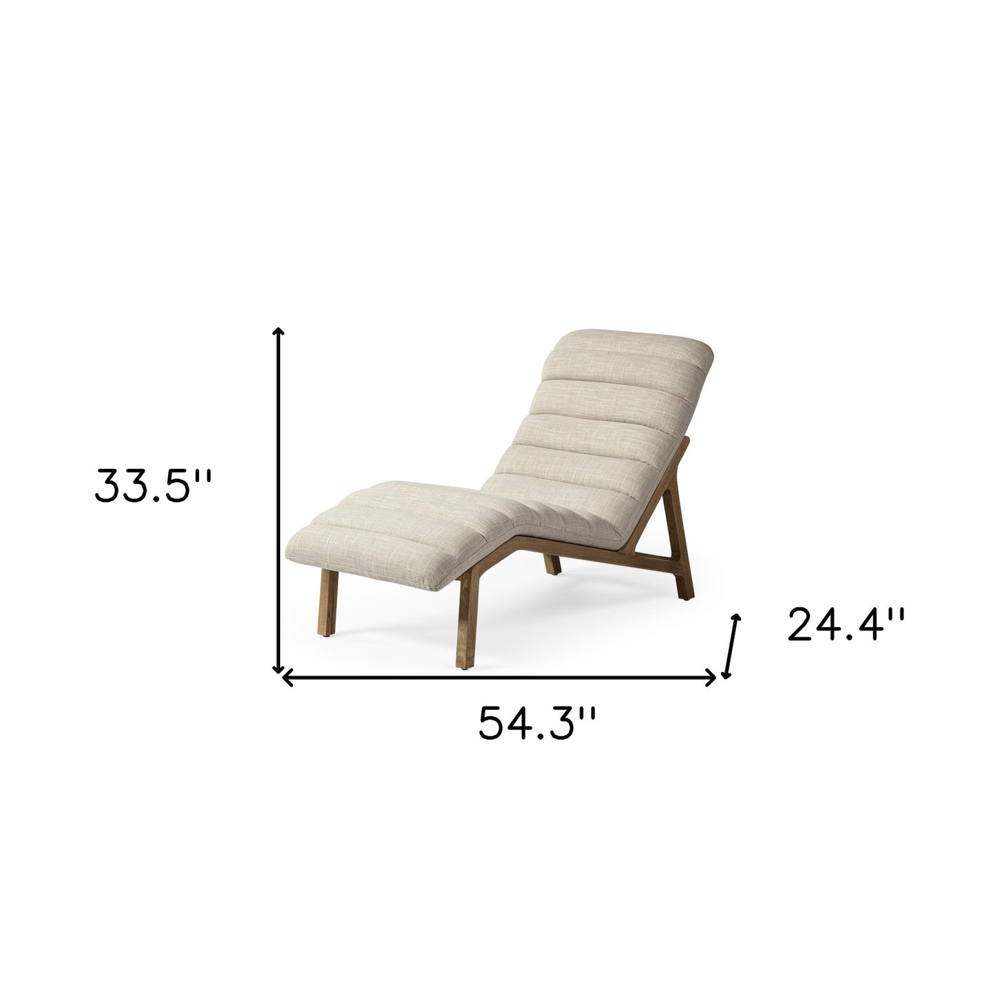 54" Cream And Wood Brown Linen Tufted Lounge Chair