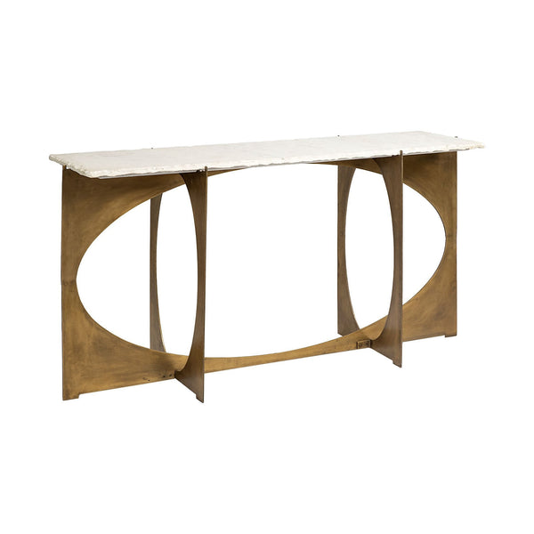 16 White and Gold Genuine Marble 4 Legs Console Table