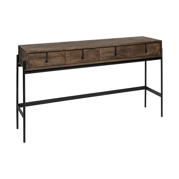 14 Brown Solid Wood 4 Legs Console Table And Drawers