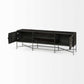 Dark Brown Solid Mango Wood Finish TV Stand Media Console With 2 Doors And 2 Open Shelves