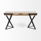 Solid Mango Wood Finish Writing Desk With Single Storage And Black Triangular Iron Legs