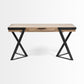 Solid Mango Wood Finish Writing Desk With Single Storage And Black Triangular Iron Legs