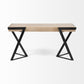 Solid Mango Wood Finish Writing Desk With Single Storage And Black Triangular Iron Legs