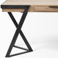 Solid Mango Wood Finish Writing Desk With Single Storage And Black Triangular Iron Legs