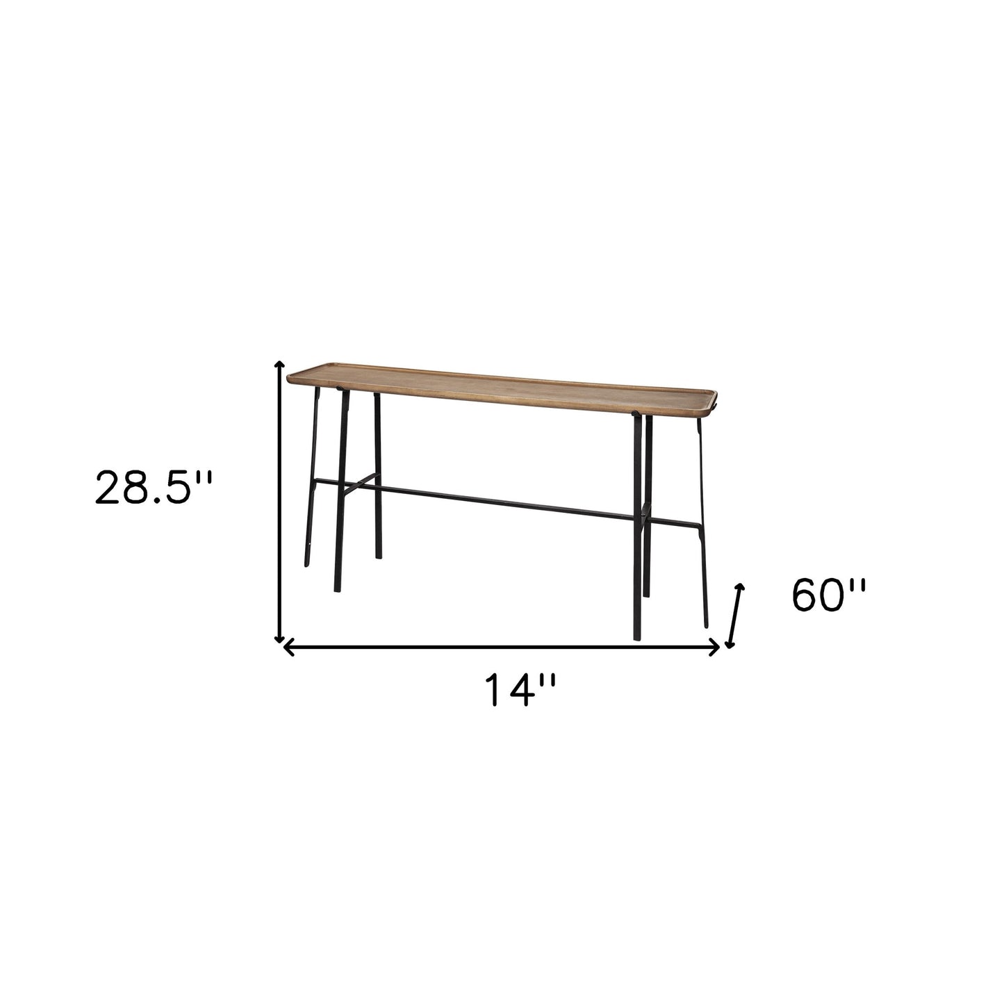 14" Brown and Black Solid Wood 4 Legs Console Table