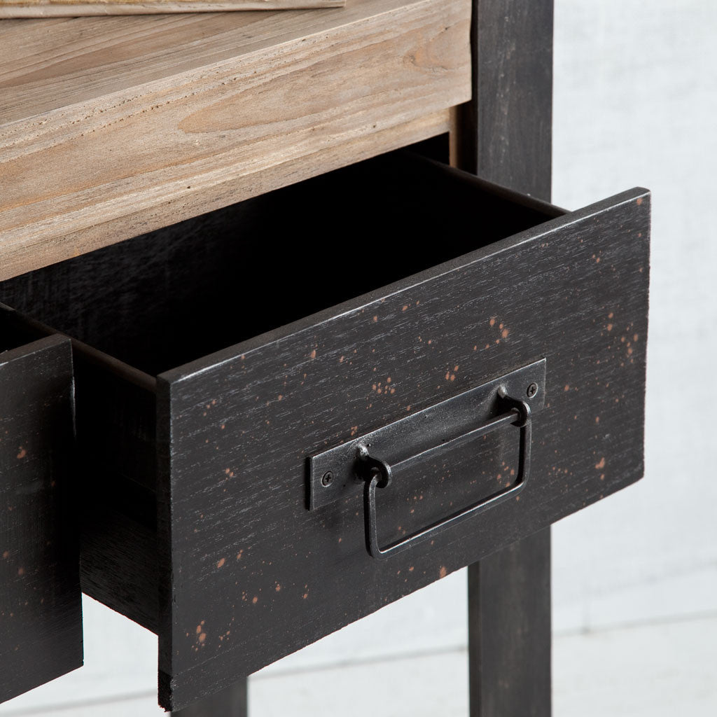 12" Brown and Black Solid Wood Console Table And Drawers