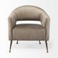 29" Taupe And Brass Velvet Arm Chair