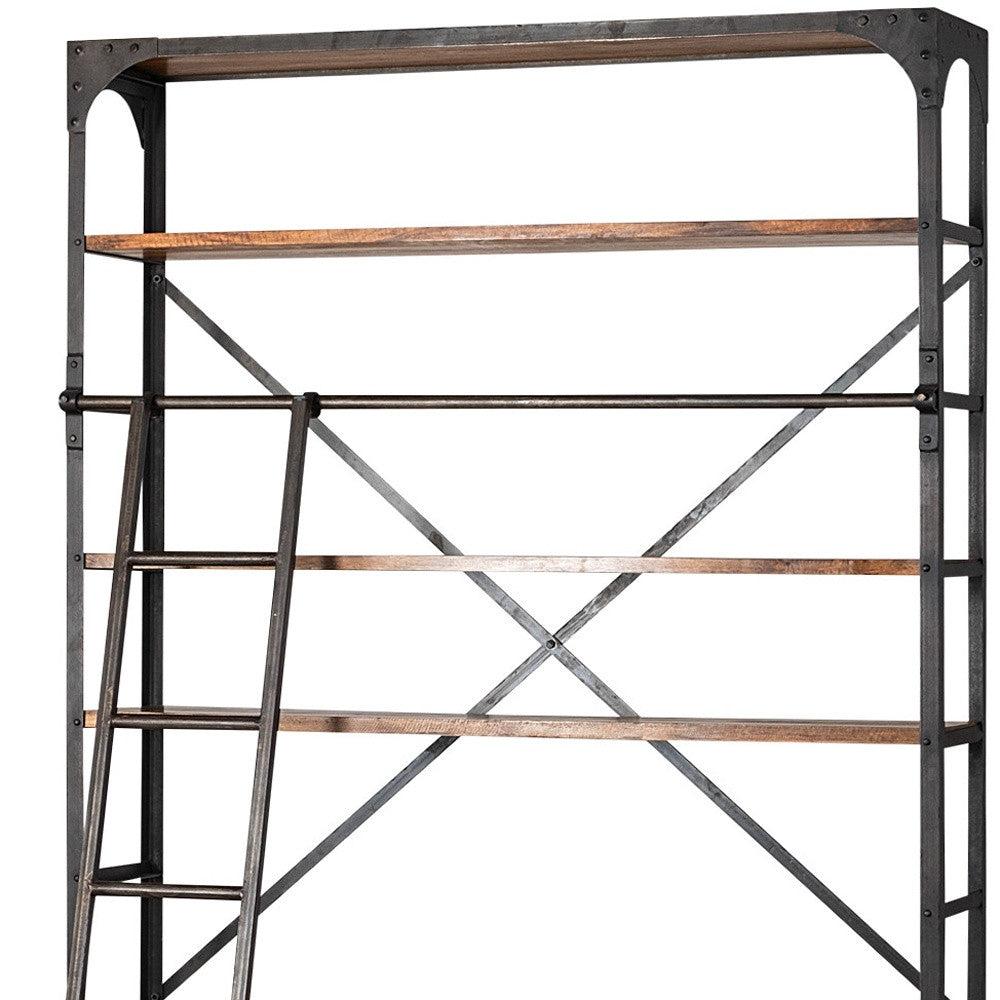 Medium Brown Wood Shelving Unit With Copper Ladder And 4 Shelves