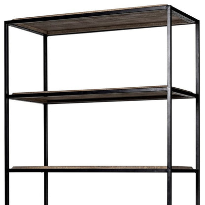 Light Brown Wood And Iron Shelving Unit With 3 Shelves