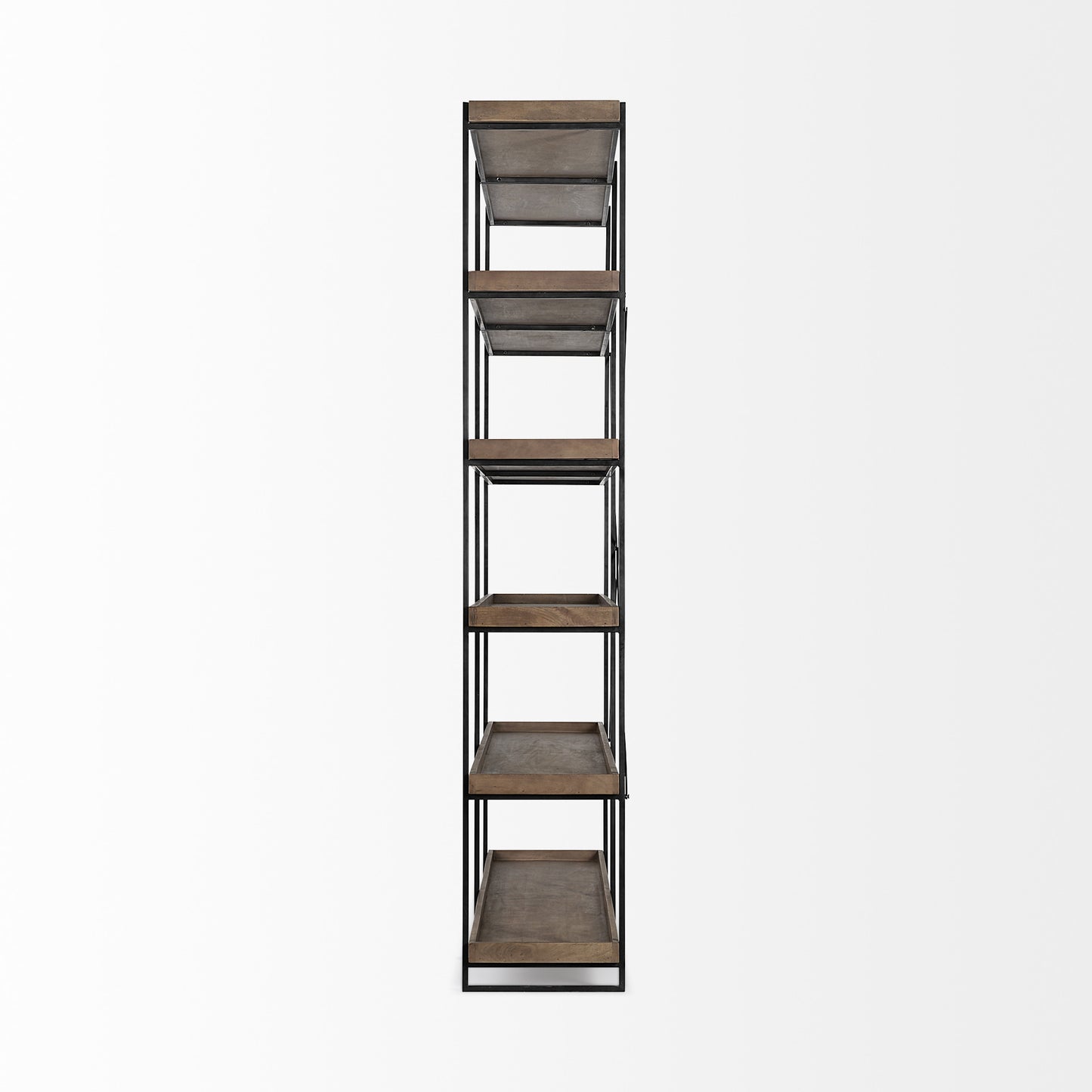 Medium Brown Wood And Iron Shelving Unit With 5 Tray Shelves