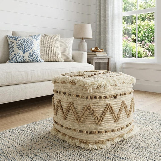 18" Beige Geometric Cube Ottoman