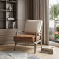 24" Beige and Brown Leather Arm Chair