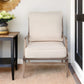 24" Ivory And Wood Brown Fabric Arm Chair