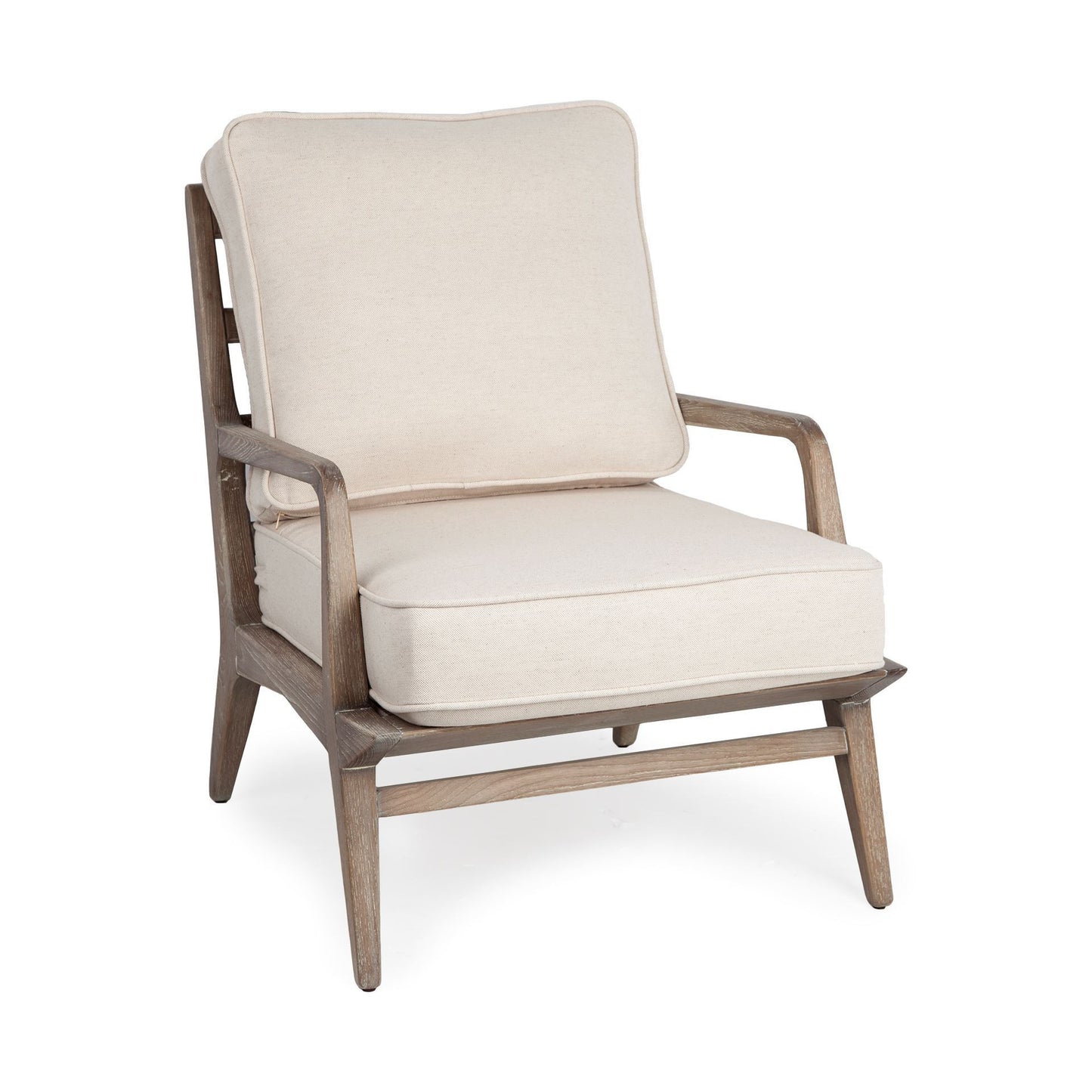 24" Ivory And Wood Brown Fabric Arm Chair