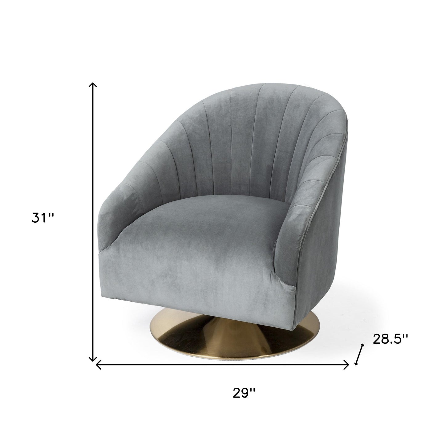 Gray Velet Covered Seat Accent Chair With Gold Swivel Base