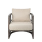 30" Cream and Brown Fabric Distressed Arm Chair