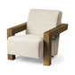 35" Cream And Brown Fabric Lounge Chair