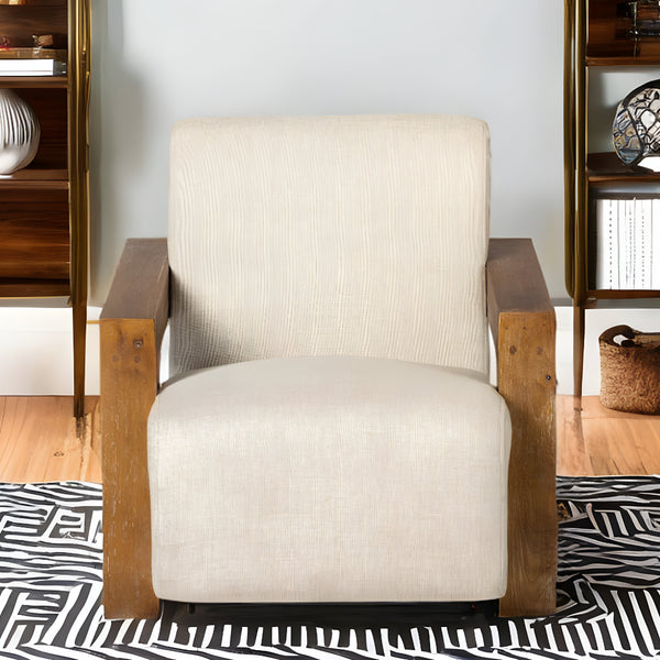 35 Cream And Brown Fabric Lounge Chair