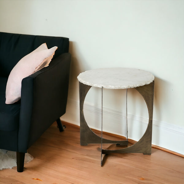 21 Brown And White Marble Round End Table