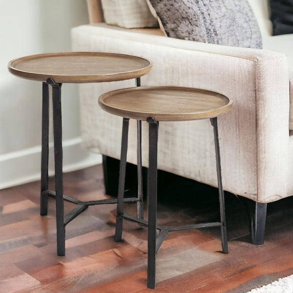 24 Brown Solid Wood Round End Table