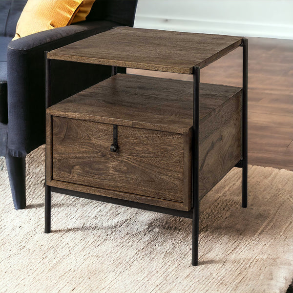 24 Brown Solid Wood Square End Table