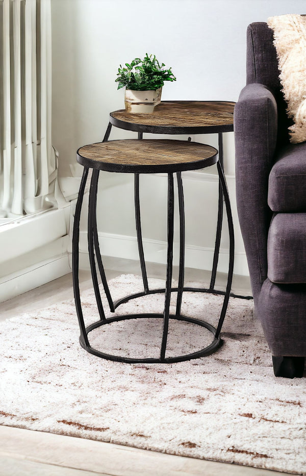 Set of Two 26 Black And Brown Solid Wood Round End Table