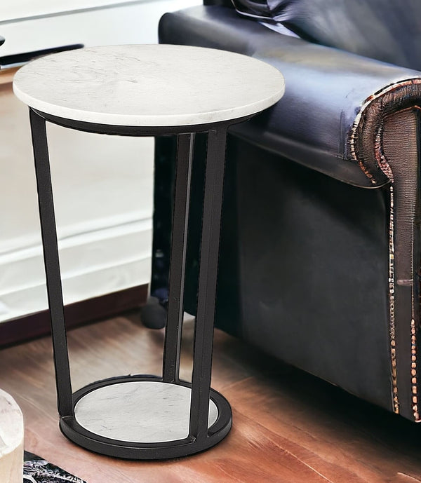 21 Black And White Marble Round End Table