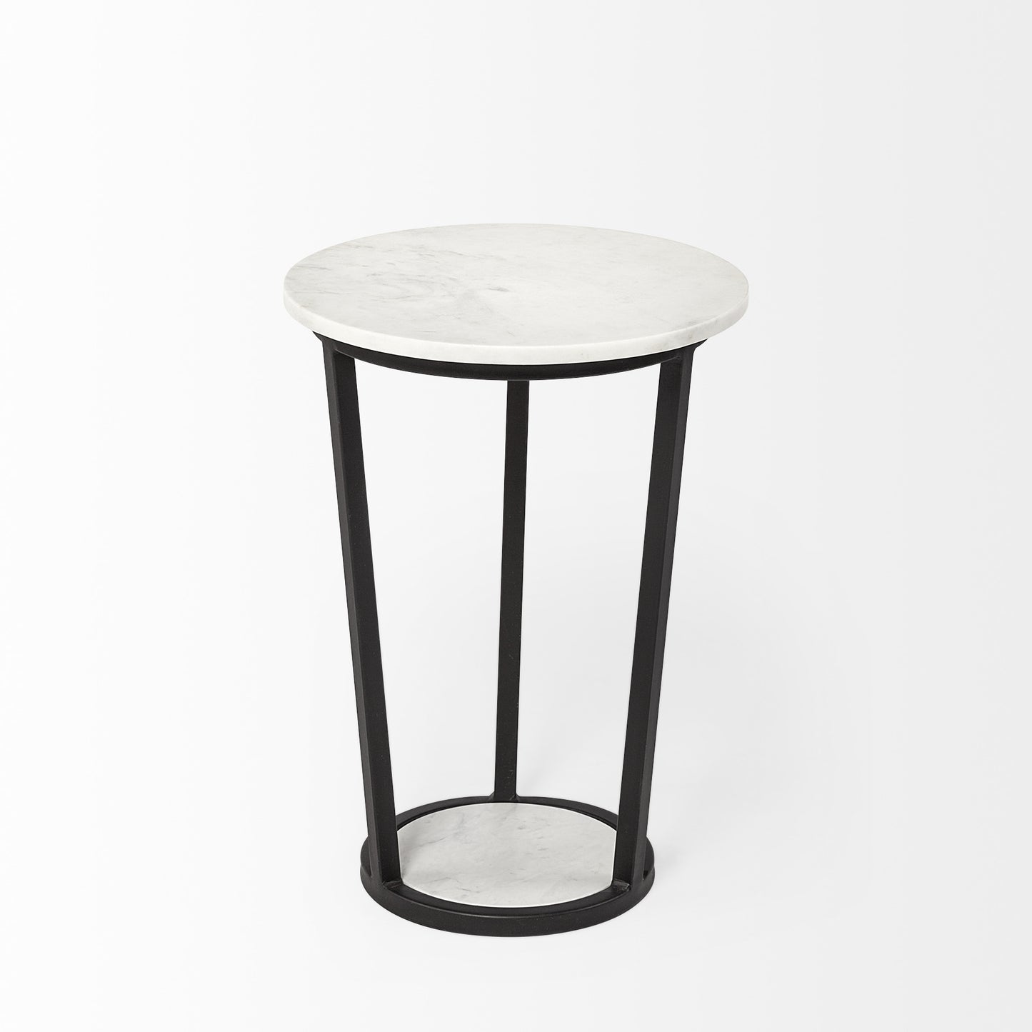 21" Black And White Marble Round End Table